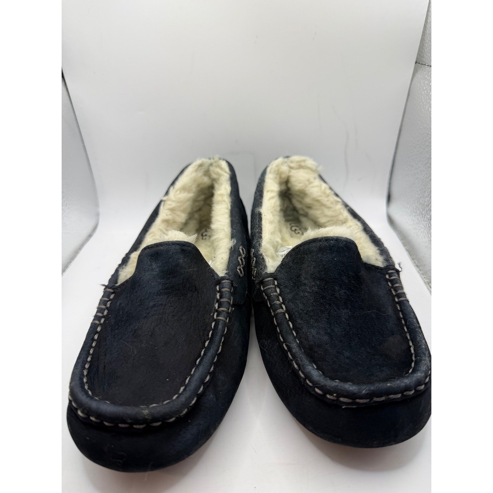 UGG Australia Ansley Black Suede Sheepskin Lined Moccasin Slippers Womens 7